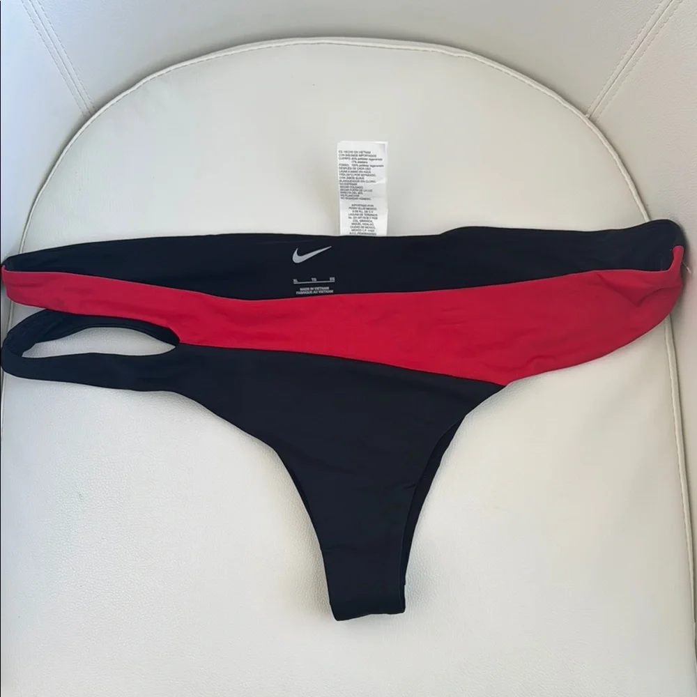Nike Icon Sneakerkini Asymmetrical Bikini Bottom Black and Red Swimwear